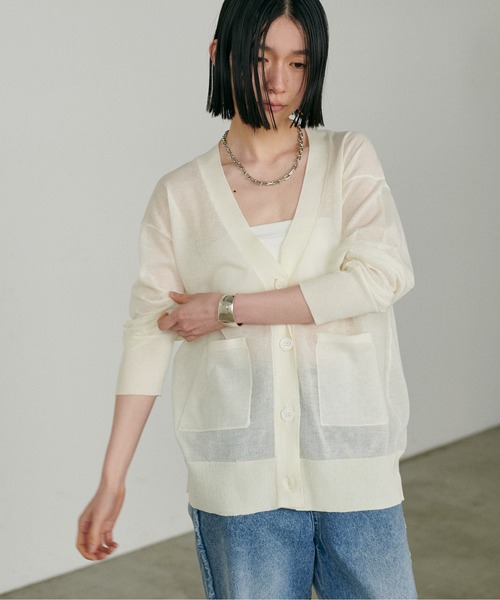 LARUTA（ラルータ）の「【LARUTA】シアーWポケットミドルカーディガン（カーディガン/ボレロ・レディース・ホワイト/ライトグレー/ミント/ブラック・FREE）」の7枚目の写真