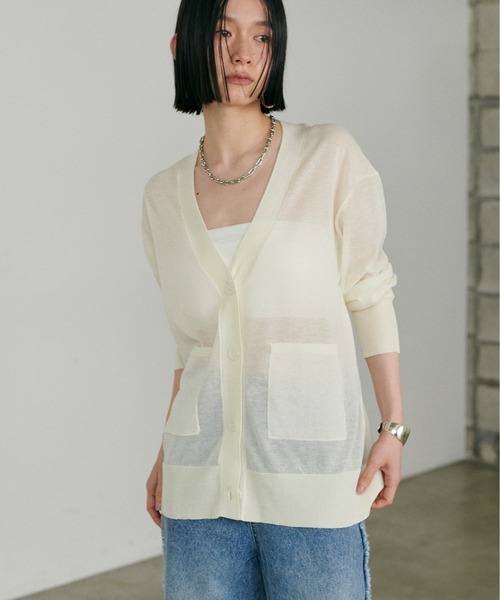 LARUTA（ラルータ）の「【LARUTA】シアーWポケットミドルカーディガン（カーディガン/ボレロ・レディース・ホワイト/ライトグレー/ミント/ブラック・FREE）」の8枚目の写真