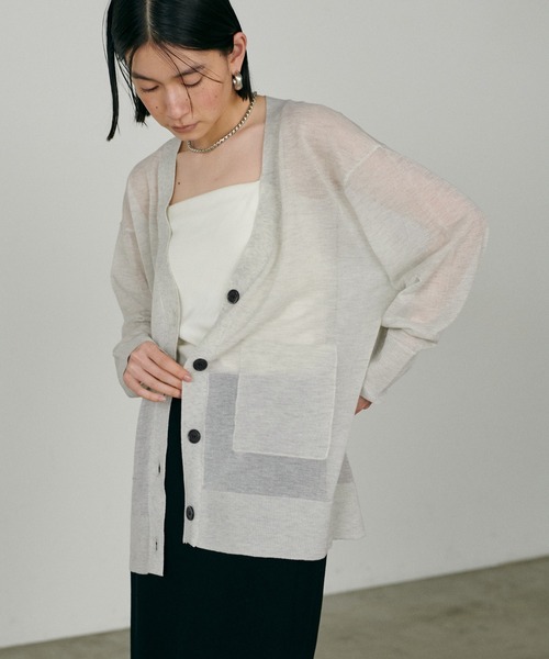 LARUTA（ラルータ）の「【LARUTA】シアーWポケットミドルカーディガン（カーディガン/ボレロ・レディース・ホワイト/ライトグレー/ミント/ブラック・FREE）」の16枚目の写真