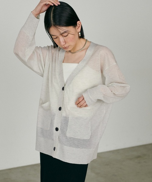 LARUTA（ラルータ）の「【LARUTA】シアーWポケットミドルカーディガン（カーディガン/ボレロ・レディース・ホワイト/ライトグレー/ミント/ブラック・FREE）」の19枚目の写真