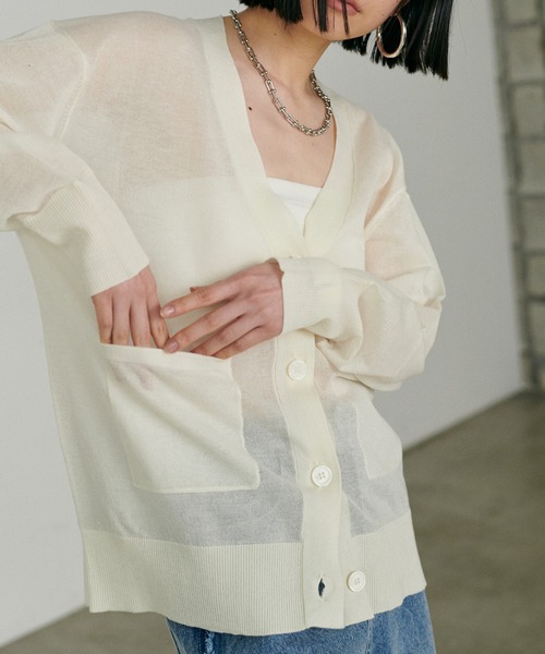 LARUTA（ラルータ）の「【LARUTA】シアーWポケットミドルカーディガン（カーディガン/ボレロ・レディース・ホワイト/ライトグレー/ミント/ブラック・FREE）」の5枚目の写真