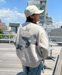 BON VOYAGE WITH ROXY /ロキシーバックフラワージャガードクルーネックニットセーター