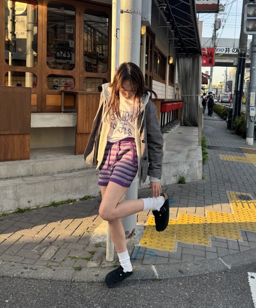 common gull products.(コモンガルプロダクツ)の「初夏の息吹感じるニットショーパン(その他パンツ・レディース・ネイビー/グレー・SMALL/MEDIUM)」の4枚目の写真