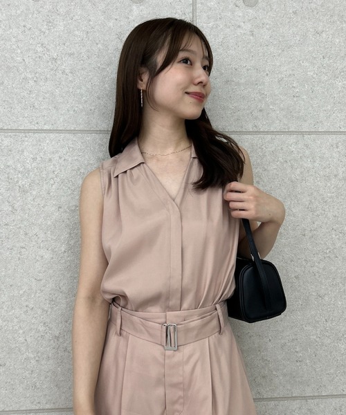 FRAY I.D（フレイアイディー）の「ウォッシャブルクールサテンノースリブラウス／ウォッシャブル・接触冷感（シャツ/ブラウス・レディース・アイボリー/ブラウン/ピンク・FREE）」の3枚目の写真