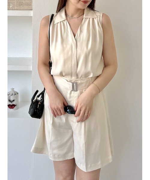 FRAY I.D（フレイアイディー）の「ウォッシャブルクールサテンノースリブラウス／ウォッシャブル・接触冷感（シャツ/ブラウス・レディース・アイボリー/ブラウン/ピンク・FREE）」の7枚目の写真