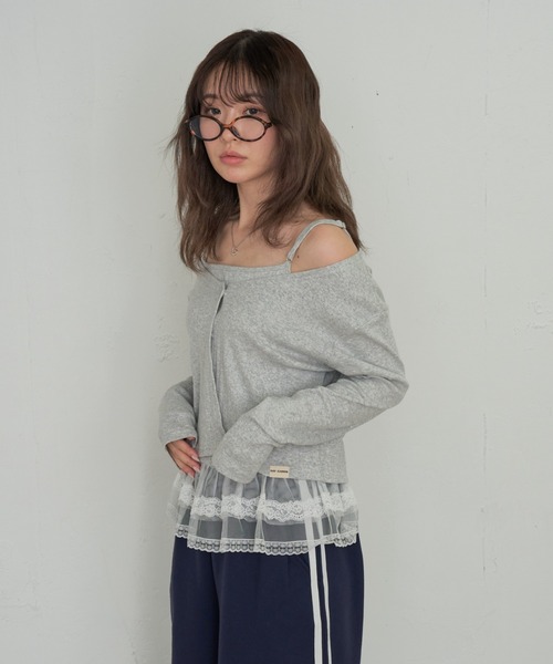 RAY CASSIN（レイカズン）の「パターンメッシュフリルキャミSET（カーディガン/ボレロ・レディース・ライトグレー/ブルー系その他2/ホワイト系その他2/ブルー/ネイビー・FREE）」の3枚目の写真