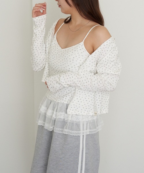 RAY CASSIN（レイカズン）の「パターンメッシュフリルキャミSET（カーディガン/ボレロ・レディース・ライトグレー/ブルー系その他2/ホワイト系その他2/ブルー/ネイビー・FREE）」の6枚目の写真