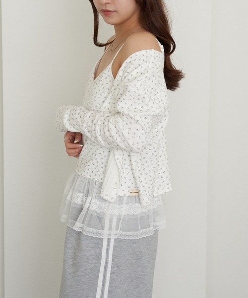 RAY CASSIN（レイカズン）の「パターンメッシュフリルキャミSET（カーディガン/ボレロ・レディース・ライトグレー/ブルー系その他2/ホワイト系その他2/ブルー/ネイビー・FREE）」の10枚目の写真