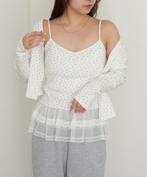 RAY CASSIN（レイカズン）の「パターンメッシュフリルキャミSET（カーディガン/ボレロ・レディース・ライトグレー/ブルー系その他2/ホワイト系その他2/ブルー/ネイビー・FREE）」の9枚目の写真