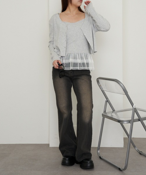 RAY CASSIN（レイカズン）の「パターンメッシュフリルキャミSET（カーディガン/ボレロ・レディース・ライトグレー/ブルー系その他2/ホワイト系その他2/ブルー/ネイビー・FREE）」の17枚目の写真