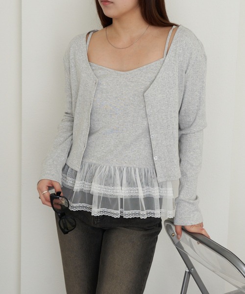 RAY CASSIN（レイカズン）の「パターンメッシュフリルキャミSET（カーディガン/ボレロ・レディース・ライトグレー/ブルー系その他2/ホワイト系その他2/ブルー/ネイビー・FREE）」の18枚目の写真