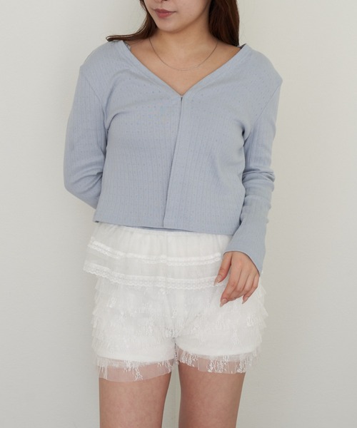 RAY CASSIN（レイカズン）の「パターンメッシュフリルキャミSET（カーディガン/ボレロ・レディース・ライトグレー/ブルー系その他2/ホワイト系その他2/ブルー/ネイビー・FREE）」の20枚目の写真