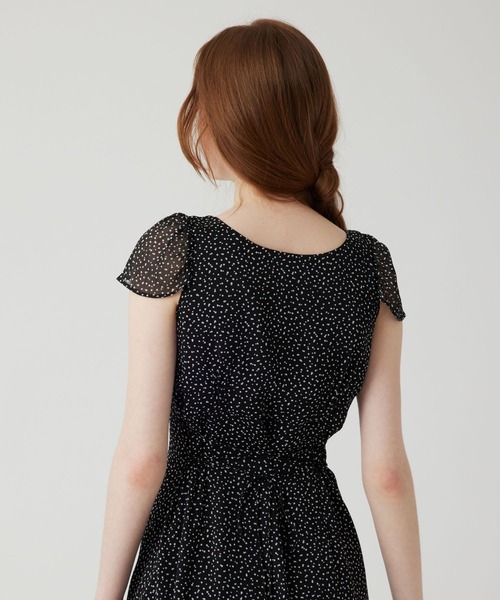 ☆半袖☆シフォン ドット ロング丈 ワンピース パーティ ドレス ドットシフォンロング丈ワンピース[品番：DSSW0005249]｜SAISON