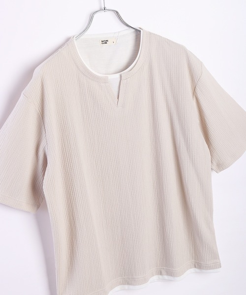 WESTSEA（ウエストシー）の「接触冷感 オーバーサイズ フクレジャガード フェイクレイヤード Vネック 半袖Tシャツ（Tシャツ/カットソー・メンズ・ブラック/ベージュ/オフホワイト/ブルー・LL/M/L）」の4枚目の写真