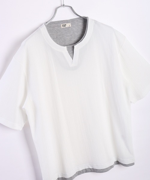 WESTSEA（ウエストシー）の「接触冷感 オーバーサイズ フクレジャガード フェイクレイヤード Vネック 半袖Tシャツ（Tシャツ/カットソー・メンズ・ブラック/ベージュ/オフホワイト/ブルー・LL/M/L）」の2枚目の写真