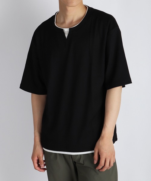 WESTSEA（ウエストシー）の「接触冷感 オーバーサイズ フクレジャガード フェイクレイヤード Vネック 半袖Tシャツ（Tシャツ/カットソー・メンズ・ブラック/ベージュ/オフホワイト/ブルー・LL/M/L）」の3枚目の写真
