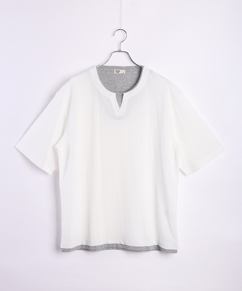 WESTSEA（ウエストシー）の「接触冷感 オーバーサイズ フクレジャガード フェイクレイヤード Vネック 半袖Tシャツ（Tシャツ/カットソー・メンズ・ブラック/ベージュ/オフホワイト/ブルー・LL/M/L）」の5枚目の写真