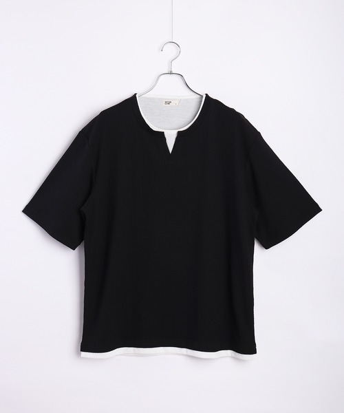 WESTSEA（ウエストシー）の「接触冷感 オーバーサイズ フクレジャガード フェイクレイヤード Vネック 半袖Tシャツ（Tシャツ/カットソー・メンズ・ブラック/ベージュ/オフホワイト/ブルー・LL/M/L）」の8枚目の写真