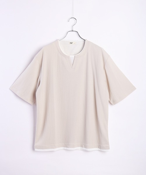 WESTSEA（ウエストシー）の「接触冷感 オーバーサイズ フクレジャガード フェイクレイヤード Vネック 半袖Tシャツ（Tシャツ/カットソー・メンズ・ブラック/ベージュ/オフホワイト/ブルー・LL/M/L）」の11枚目の写真