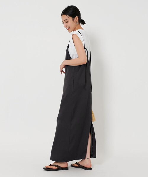 BEAUTY&YOUTH UNITED ARROWS（ビューティーアンドユースユナイテッドアローズ）の「ポリエステルサテン キャミワンピース（ワンピース・レディース・ブラック/オフホワイト・S/M）」の7枚目の写真