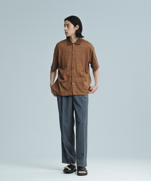 ADAM ET ROPEサマーウーステッド ベルテッド ワイド イージーパンツ サマーウーステッド ベルテッド ワイド イージーパンツ