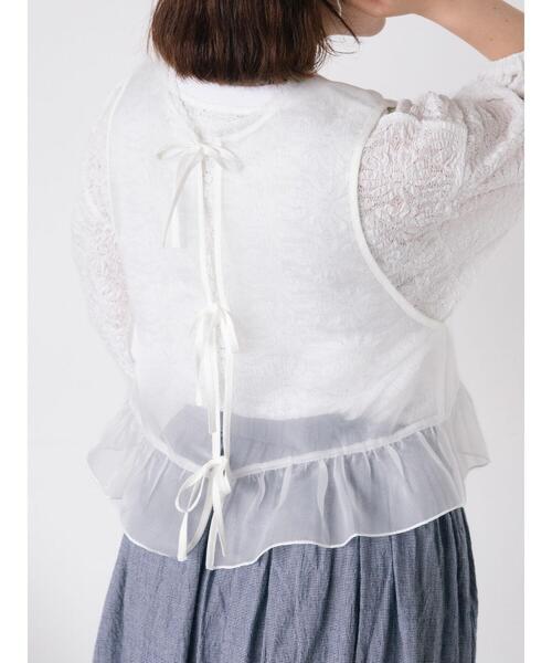 Samansa Mos2（サマンサ モスモス）の「オーガンジー刺繍ベスト（ベスト・レディース・キナリ/ブラック/オフホワイト・F）」の16枚目の写真