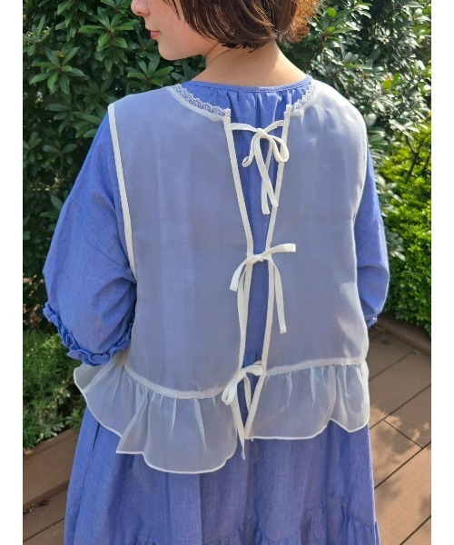 Samansa Mos2（サマンサ モスモス）の「オーガンジー刺繍ベスト（ベスト・レディース・キナリ/ブラック/オフホワイト・F）」の6枚目の写真