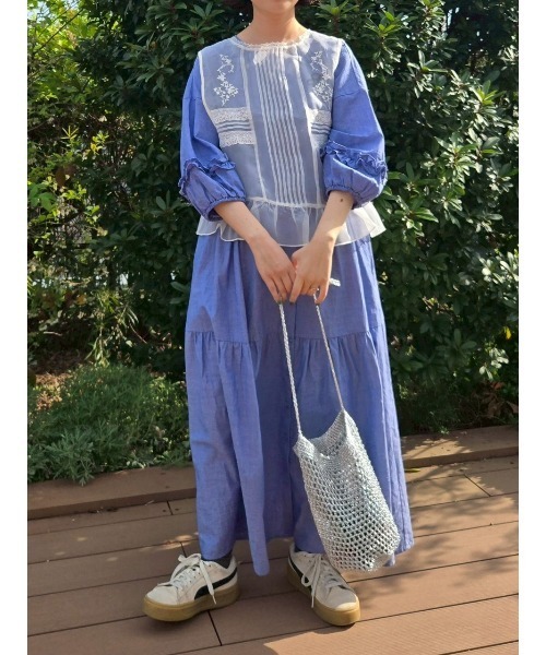 Samansa Mos2（サマンサ モスモス）の「オーガンジー刺繍ベスト（ベスト・レディース・キナリ/ブラック/オフホワイト・F）」の7枚目の写真