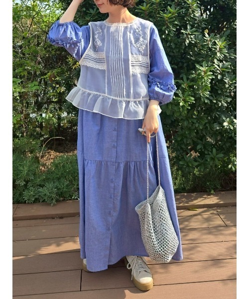 Samansa Mos2（サマンサ モスモス）の「オーガンジー刺繍ベスト（ベスト・レディース・キナリ/ブラック/オフホワイト・F）」の8枚目の写真