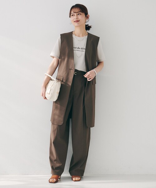 UNTITLED（アンタイトル）の「【セットアップ可能／オンオフ】ラミー混 タックワイドパンツ（その他パンツ・レディース・オリーブ/ライトベージュ/ブラウン系その他/ネイビー系2/オフホワイト・03/02/01/50/00/48/46/44/42/04）」の14枚目の写真