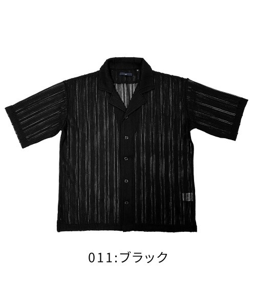 g-stage(ジーステージ)の「ブラック ホワイト レース編みニットオープンカラー半袖シャツ(シャツ/ブラウス・メンズ・ホワイト/ブラック・46/48/50)」の4枚目の写真