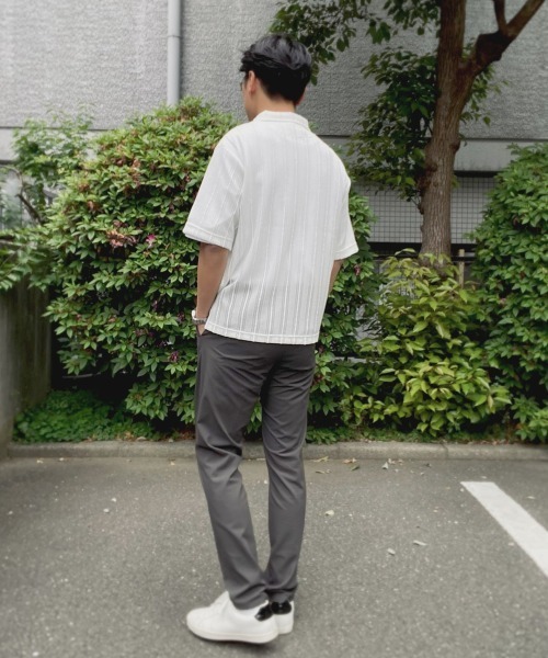 g-stage(ジーステージ)の「ブラック ホワイト レース編みニットオープンカラー半袖シャツ(シャツ/ブラウス・メンズ・ホワイト/ブラック・46/48/50)」の10枚目の写真