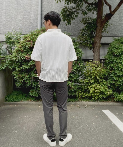g-stage(ジーステージ)の「ブラック ホワイト レース編みニットオープンカラー半袖シャツ(シャツ/ブラウス・メンズ・ホワイト/ブラック・46/48/50)」の11枚目の写真