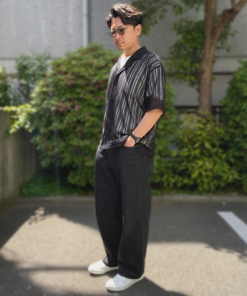 g-stage(ジーステージ)の「ブラック ホワイト レース編みニットオープンカラー半袖シャツ(シャツ/ブラウス・メンズ・ホワイト/ブラック・46/48/50)」の22枚目の写真