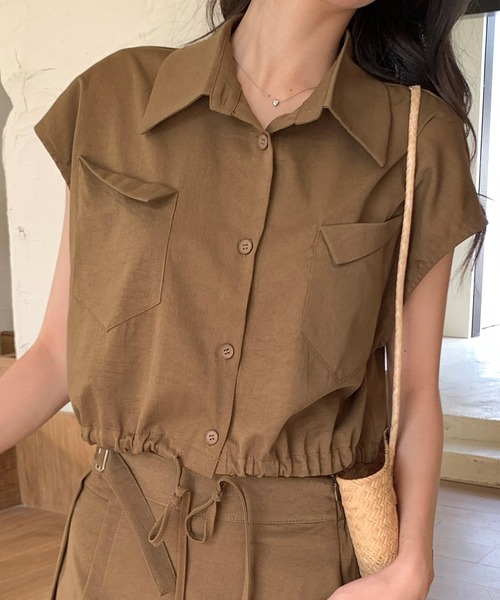 DAY CLOSET(デイ クローゼット)の「レディース クロップド丈フレンチスリーブシャツ+ラップ風ロングスカート 2点セット(セットアップ・レディース・ブラウン/ブラック/ベージュ・FREE)」の17枚目の写真