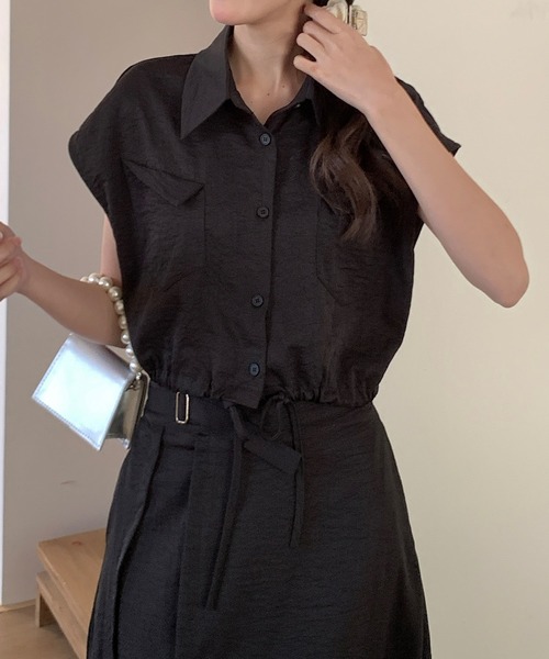 DAY CLOSET(デイ クローゼット)の「レディース クロップド丈フレンチスリーブシャツ+ラップ風ロングスカート 2点セット(セットアップ・レディース・ブラウン/ブラック/ベージュ・FREE)」の19枚目の写真