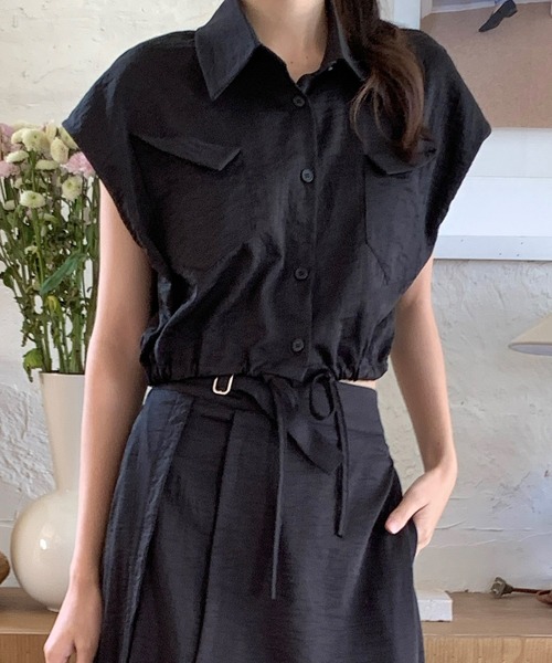 DAY CLOSET(デイ クローゼット)の「レディース クロップド丈フレンチスリーブシャツ+ラップ風ロングスカート 2点セット(セットアップ・レディース・ブラウン/ブラック/ベージュ・FREE)」の20枚目の写真