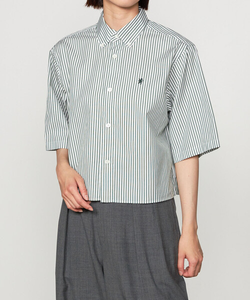 GYMPHLEX(ジムフレックス)の「Gymphlex | ショート ボタンダウン半袖シャツ STRIPE WOMEN(シャツ/ブラウス・レディース・グリーン系その他・14)」の1枚目の写真