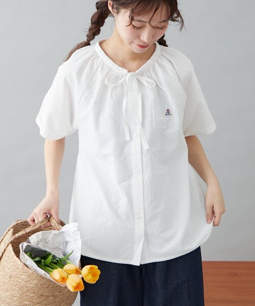 GEVACO（ゲバコ）の「【GEVACO】ボウタイブラウス（シャツ/ブラウス・レディース・サックスブルー/イエロー/ホワイト・ONE SIZE）」の2枚目の写真