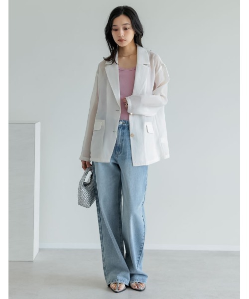 Re:EDIT（リエディ）の「[新色追加]金ボタンシアーオーガンジーテーラードジャケット（テーラードジャケット・レディース・グレイッシュベージュ/ブラック/ホワイト・MEDIUM/LARGE）」の20枚目の写真