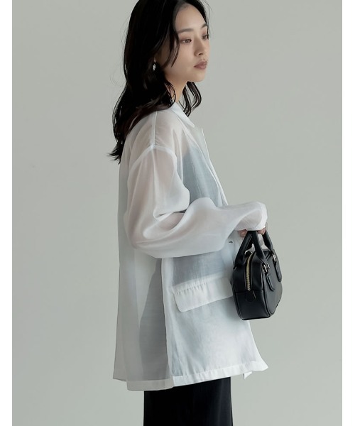 Re:EDIT（リエディ）の「[新色追加]金ボタンシアーオーガンジーテーラードジャケット（テーラードジャケット・レディース・グレイッシュベージュ/ブラック/ホワイト・MEDIUM/LARGE）」の9枚目の写真