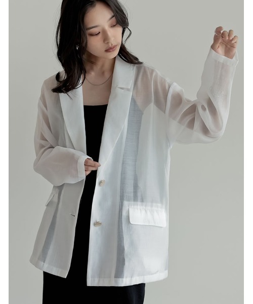 取消し直前　アトリエGG　ホワイトリネンジャケット セール】[新色追加]金ボタンシアーオーガンジーテーラード