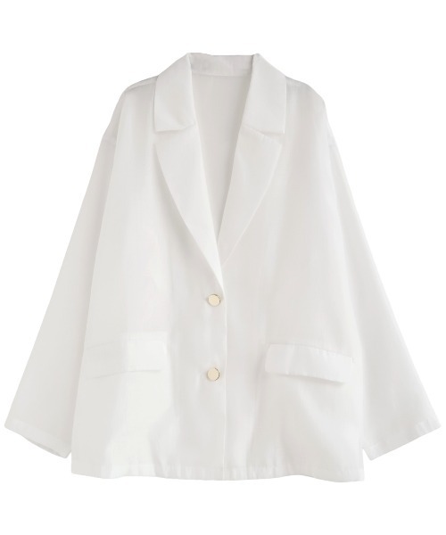 Re:EDIT（リエディ）の「[新色追加]金ボタンシアーオーガンジーテーラードジャケット（テーラードジャケット・レディース・グレイッシュベージュ/ブラック/ホワイト・MEDIUM/LARGE）」の5枚目の写真