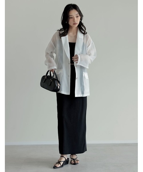 Re:EDIT（リエディ）の「[新色追加]金ボタンシアーオーガンジーテーラードジャケット（テーラードジャケット・レディース・グレイッシュベージュ/ブラック/ホワイト・MEDIUM/LARGE）」の10枚目の写真