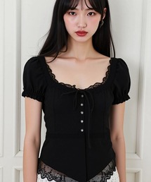 パフスリーブ」に該当するトップス（ブラック/黒色系・レース