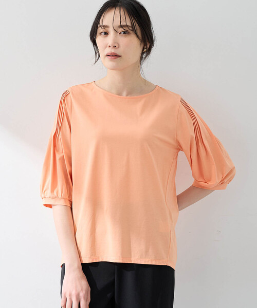 A/C DESIGN BY ALPHA CUBIC(エーシーデザインバイアルファキュービック)の「【接触冷感】袖タックデザインプルオーバー(Tシャツ/カットソー・レディース・ライトグレー/オレンジ/ネイビー・M/L)」の6枚目の写真