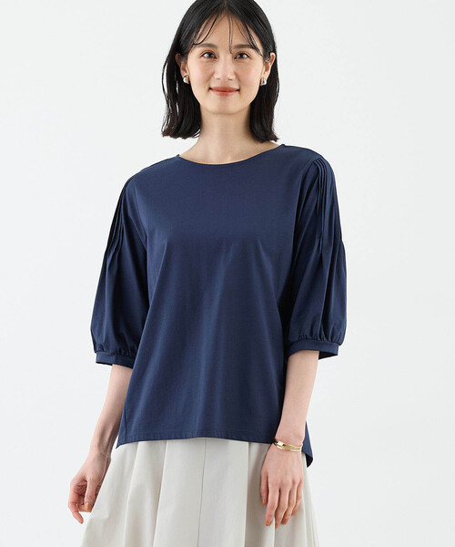 A/C DESIGN BY ALPHA CUBIC(エーシーデザインバイアルファキュービック)の「【接触冷感】袖タックデザインプルオーバー(Tシャツ/カットソー・レディース・ライトグレー/オレンジ/ネイビー・M/L)」の8枚目の写真