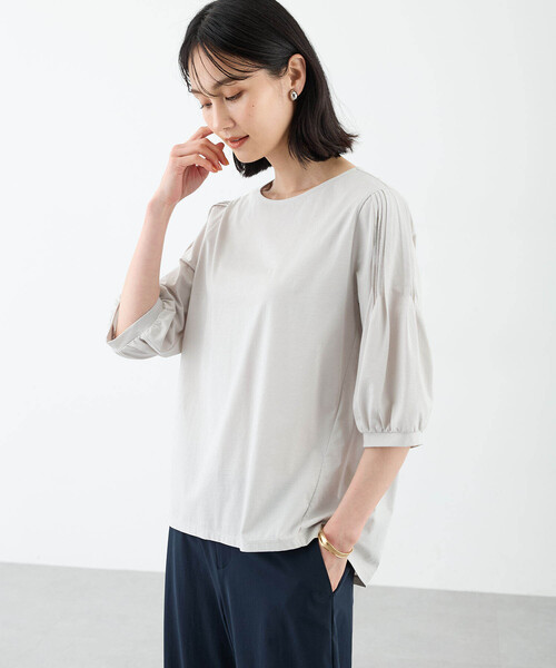 A/C DESIGN BY ALPHA CUBIC(エーシーデザインバイアルファキュービック)の「【接触冷感】袖タックデザインプルオーバー(Tシャツ/カットソー・レディース・ライトグレー/オレンジ/ネイビー・M/L)」の9枚目の写真