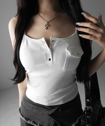 【 ３color ／ カップ付き 】アウトポケットヘンリーネックスリムキャミソール ／out pocket henlyneck slim camisole