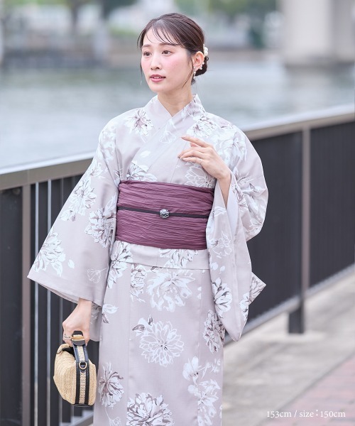 小さいサイズ 大花柄ワンピース浴衣3点セット（羽織り＋キャミ